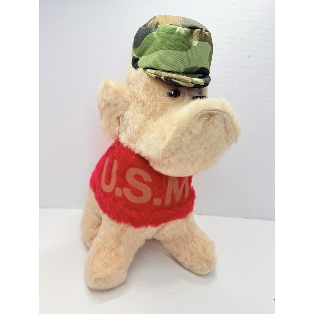 Vintage A.I. Novelty USMC Marine Corps Bulldog Plush 12" Camo Hat Military
